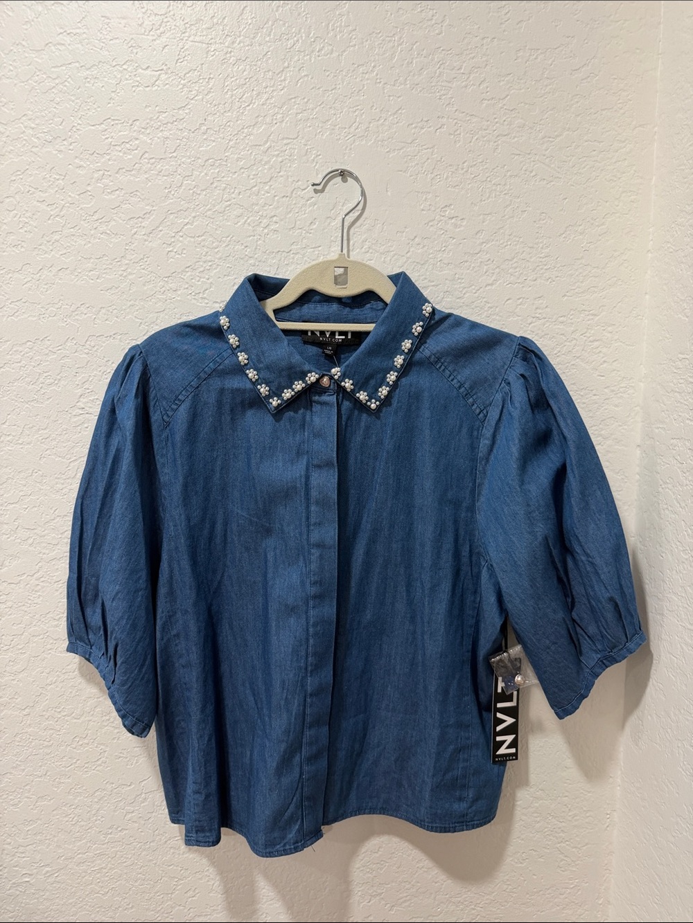NVLT Blue Denim Top with Pearlescent Accent